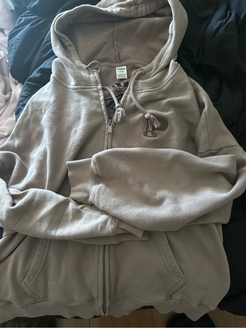 PINK Victoria's Secret Taupe Full-Zip Hooded Sweatshirt
